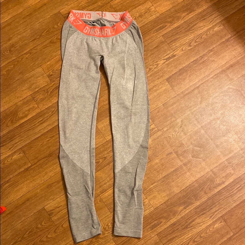 Gymshark Gray Flex Leggings with Pink Waistband